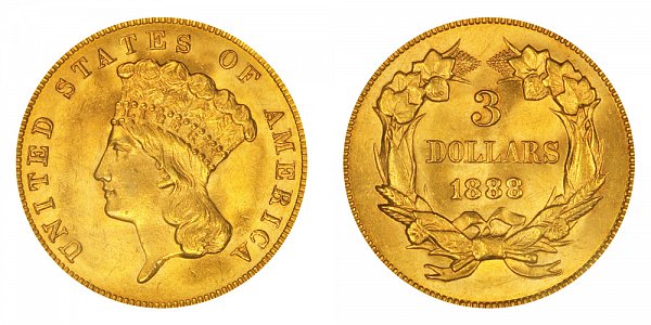 1888 Indian Princess Head $3 Gold Dollars - Three Dollars 