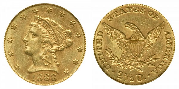 1888 Liberty Head $2.50 Gold Quarter Eagle - 2 1/2 Dollars 