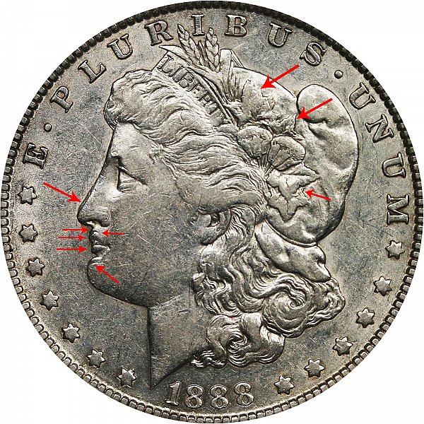 1888 O Morgan Silver Dollar - "Hot Lips" Doubled Die Obverse DDO