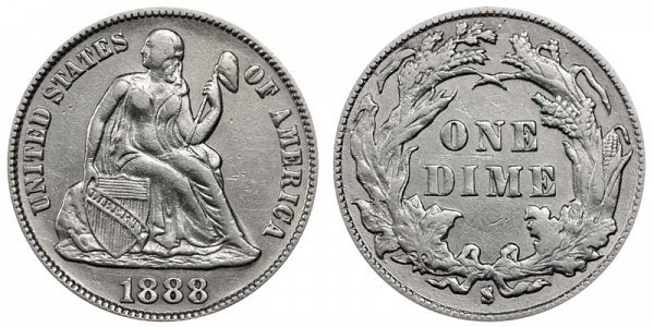 1888 S Seated Liberty Dime 