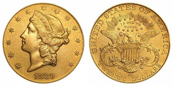 1889 CC Liberty Head $20 Gold Double Eagle - Twenty Dollars 