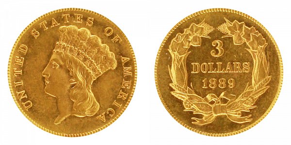 1889 Indian Princess Head $3 Gold Dollars - Three Dollars 