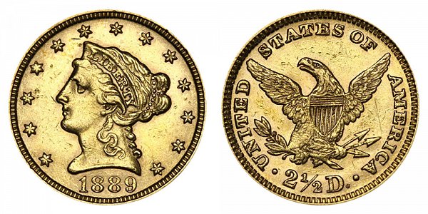 1889 Liberty Head $2.50 Gold Quarter Eagle - 2 1/2 Dollars 