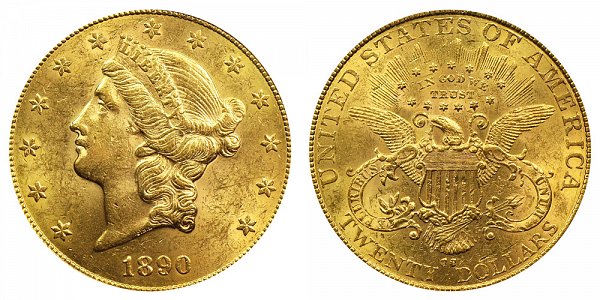 1890 CC Liberty Head $20 Gold Double Eagle - Twenty Dollars 