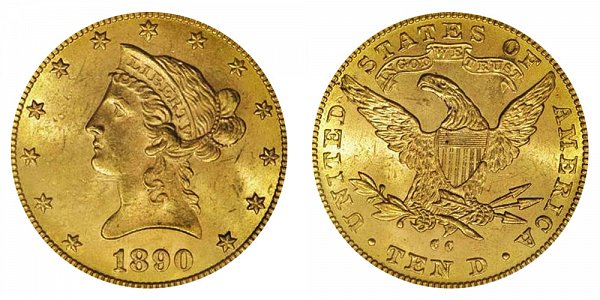 1890 CC Liberty Head $10 Gold Eagle - Ten Dollars