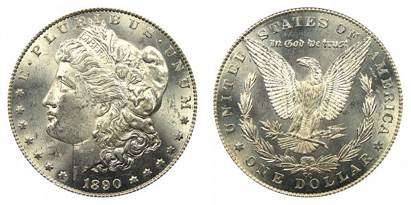 1890 CC Morgan Silver Dollar - Tail Bar