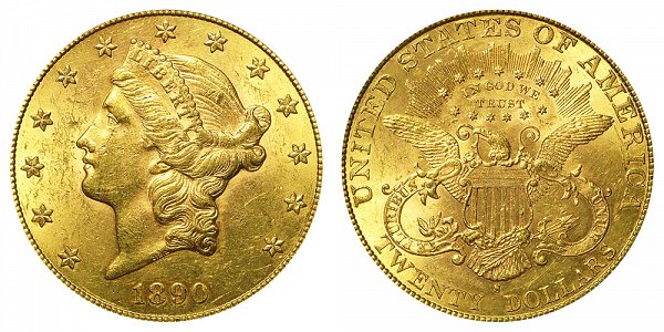 1890 S Liberty Head $20 Gold Double Eagle - Twenty Dollars 