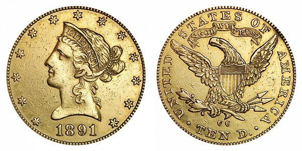 1891 CC Liberty Head $10 Gold Eagle - Ten Dollars 