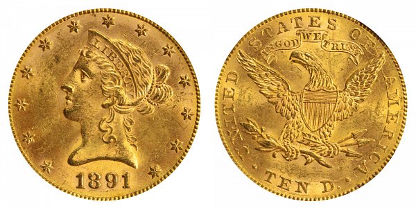 1891 Liberty Head $10 Gold Eagle - Ten Dollars 