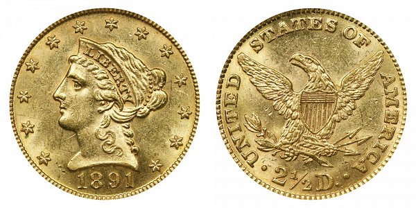 1891 Liberty Head $2.50 Gold Quarter Eagle - 2 1/2 Dollars 