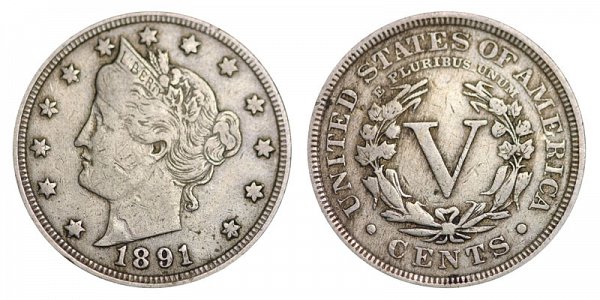 1891 Liberty Head V Nickel