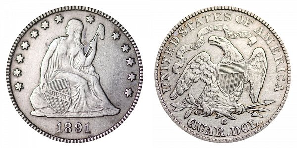 1891 O Seated Liberty Quarter 