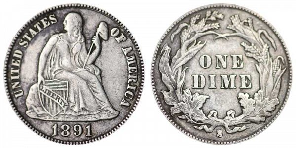 1891 S Seated Liberty Dime 