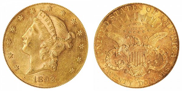 1892 CC Liberty Head $20 Gold Double Eagle - Twenty Dollars 