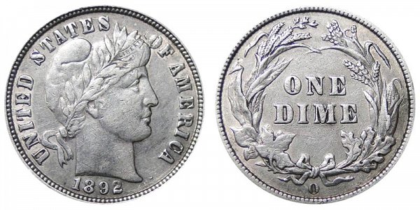 1892 O Silver Barber Dime