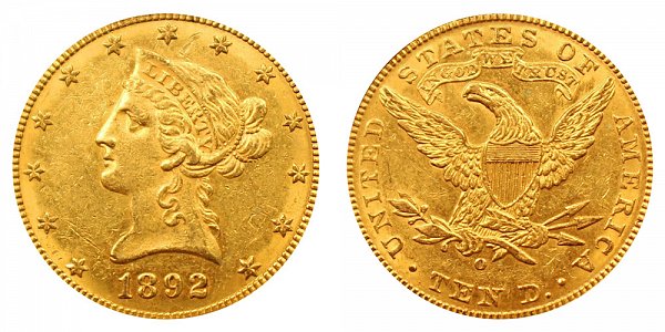 1892 O Liberty Head $10 Gold Eagle - Ten Dollars 