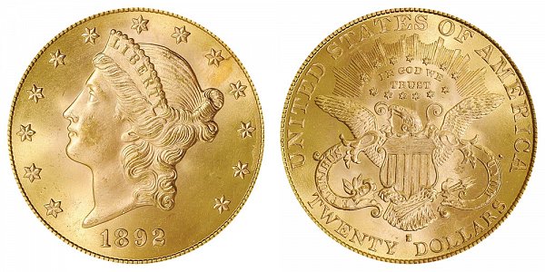 1892 S Liberty Head $20 Gold Double Eagle - Twenty Dollars 