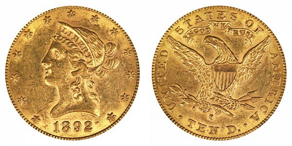 1892 S Liberty Head $10 Gold Eagle - Ten Dollars 