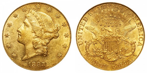 1893 CC Liberty Head $20 Gold Double Eagle - Twenty Dollars 