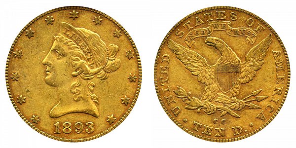 1893 CC Liberty Head $10 Gold Eagle - Ten Dollars 