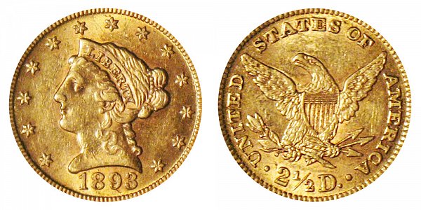 1893 Liberty Head $2.50 Gold Quarter Eagle - 2 1/2 Dollars 