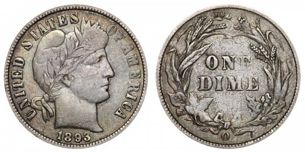 1893 O Silver Barber Dime 