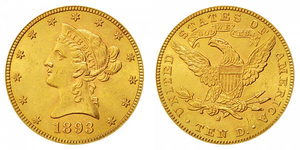 1893 S Liberty Head $10 Gold Eagle - Ten Dollars 