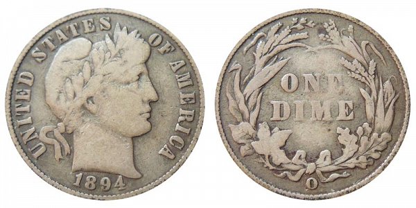 1894 O Silver Barber Dime 