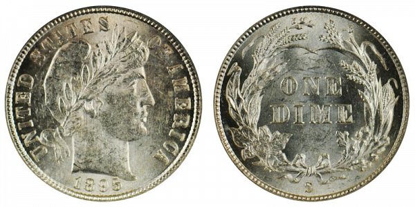 1895 S Silver Barber Dime