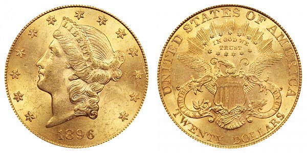 1896 Liberty Head $20 Gold Double Eagle - Twenty Dollars 