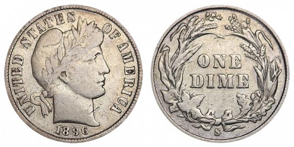 1896 S Silver Barber Dime