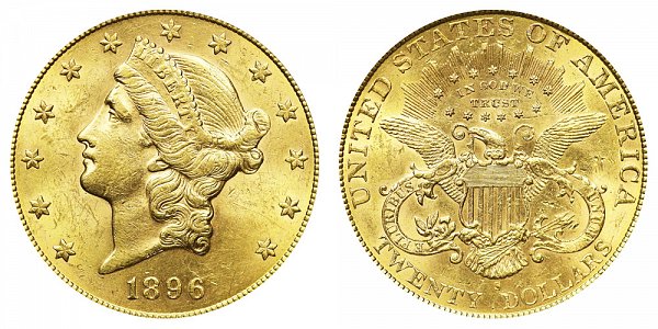 1896 S Liberty Head $20 Gold Double Eagle - Twenty Dollars 