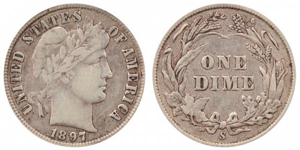 1897 S Silver Barber Dime 