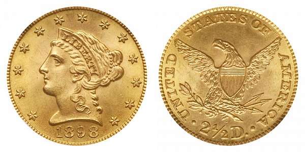 1898 Liberty Head $2.50 Gold Quarter Eagle - 2 1/2 Dollars 