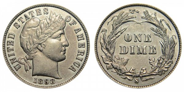 1898 S Silver Barber Dime