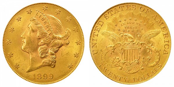 1899 Liberty Head $20 Gold Double Eagle - Twenty Dollars 