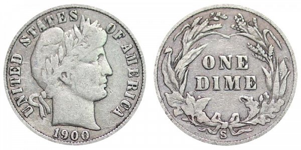 1900 S Silver Barber Dime 