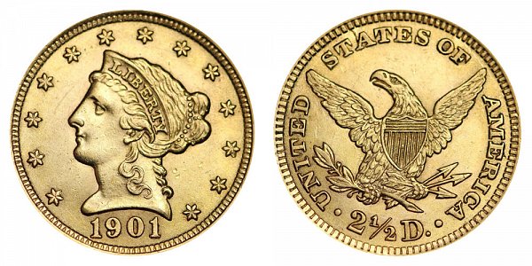 1901 Liberty Head $2.50 Gold Quarter Eagle - 2 1/2 Dollars 