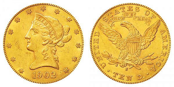 1902 S Liberty Head $10 Gold Eagle - Ten Dollars 