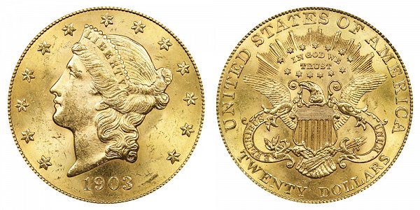 1903 Liberty Head $20 Gold Double Eagle - Twenty Dollars 