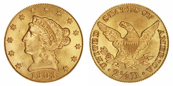 1903 Liberty Head $2.50 Gold Quarter Eagle - 2 1/2 Dollars 