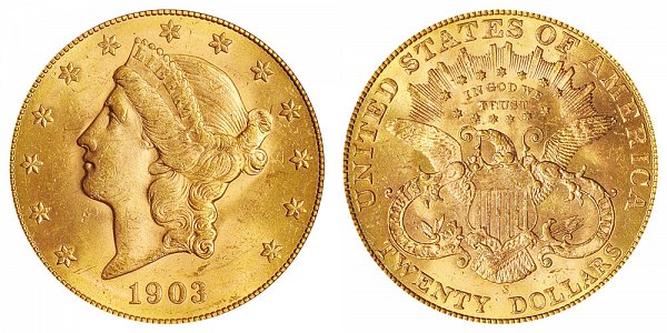 1903 S Liberty Head $20 Gold Double Eagle - Twenty Dollars