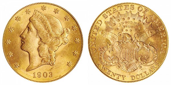 1903 S Liberty Head $20 Gold Double Eagle - Twenty Dollars 