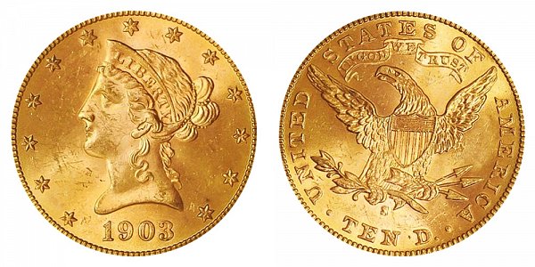 1903 S Liberty Head $10 Gold Eagle - Ten Dollars 
