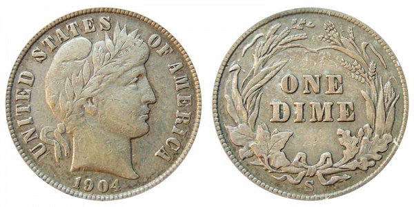 1904 S Silver Barber Dime 