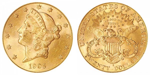 1905 S Liberty Head $20 Gold Double Eagle - Twenty Dollars 