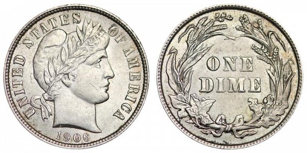 1906 Silver Barber Dime