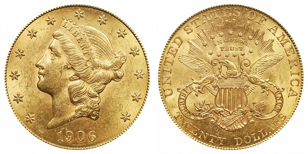 1906 Liberty Head $20 Gold Double Eagle - Twenty Dollars 