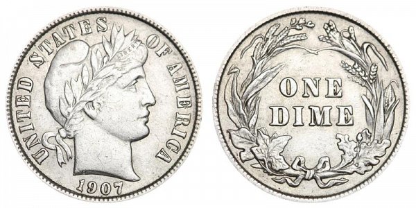 1907 Silver Barber Dime 