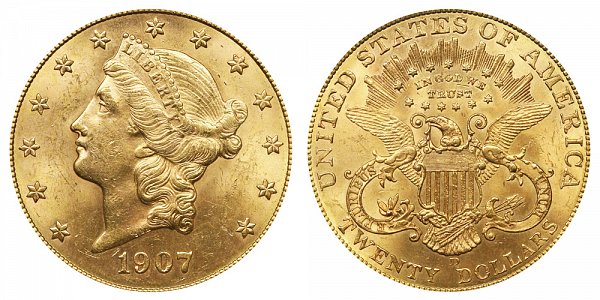 1907 D Liberty Head $20 Gold Double Eagle - Twenty Dollars 